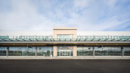 Façade of the new Montreal Metropolitan Airport (MET) terminal in Longueuil