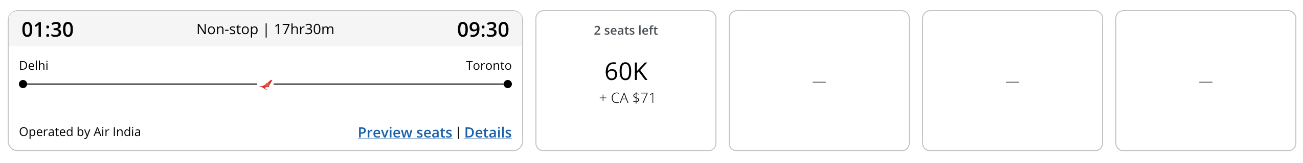 Nonstop Air India flight between Delhi and Toronto for 60,000 Aeroplan points