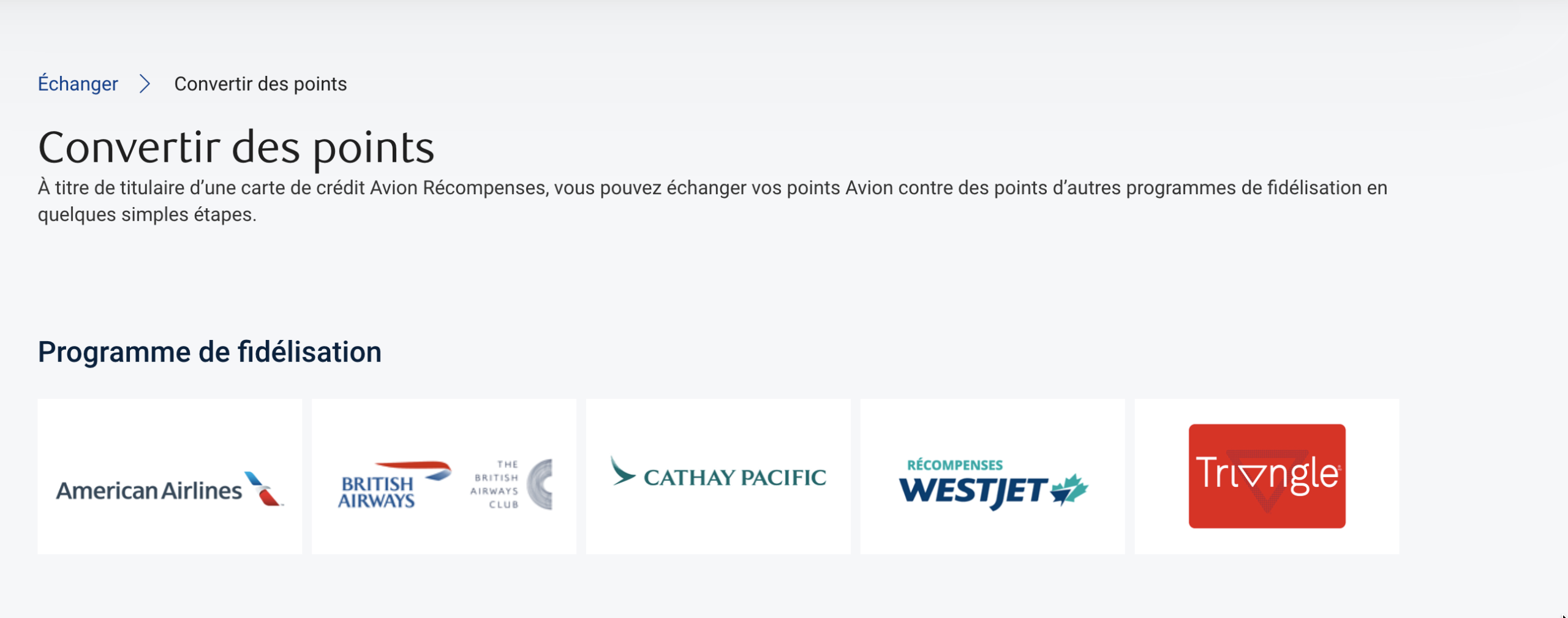 Convertir des points, cinq partenaires incluant Récompenses Triangle