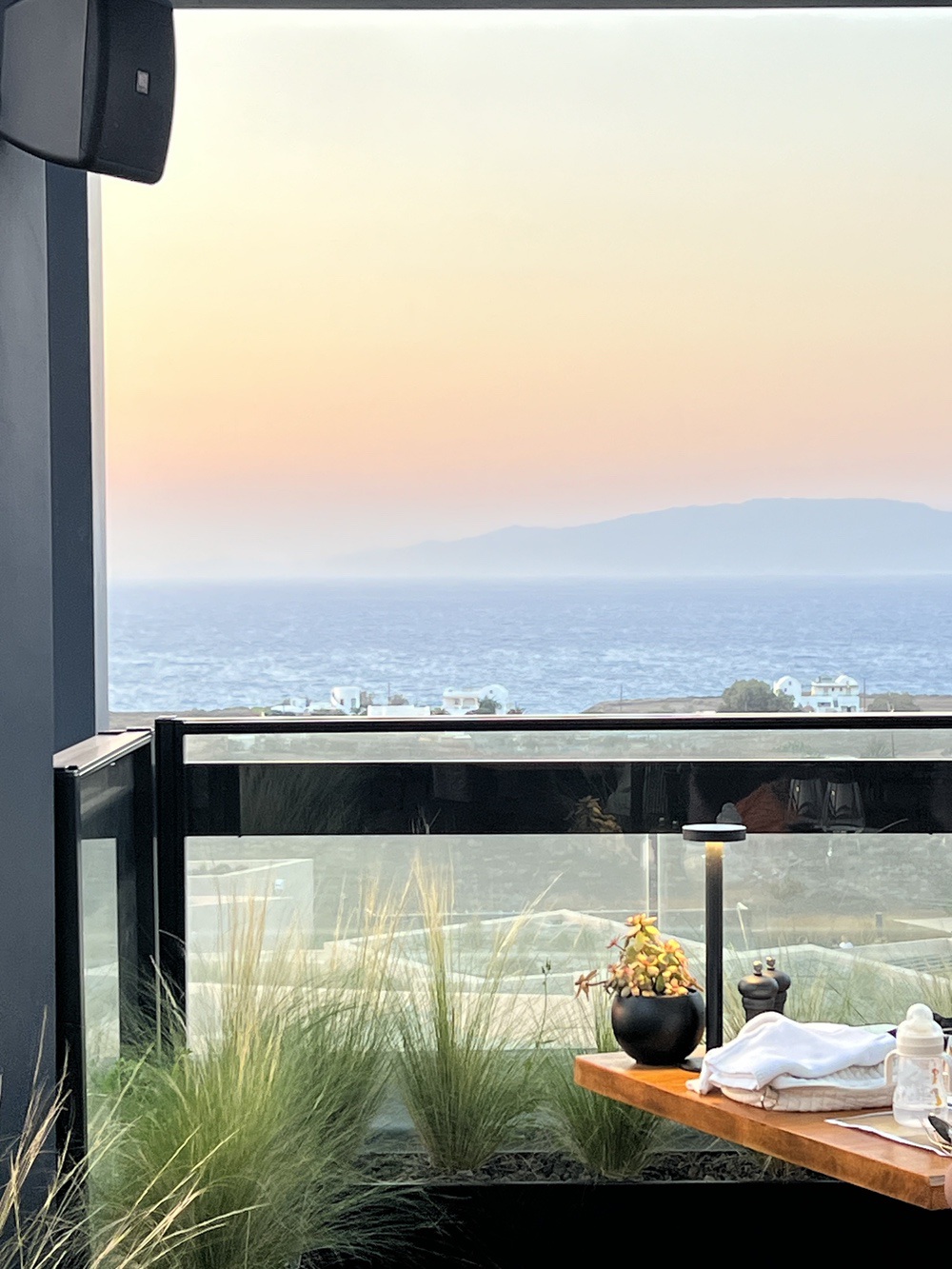 Sea view at sunset from the rooftop restaurant