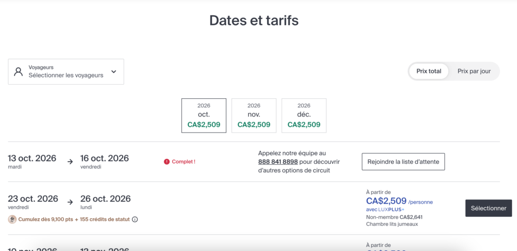 Luxury Escapes dates and pricing FR