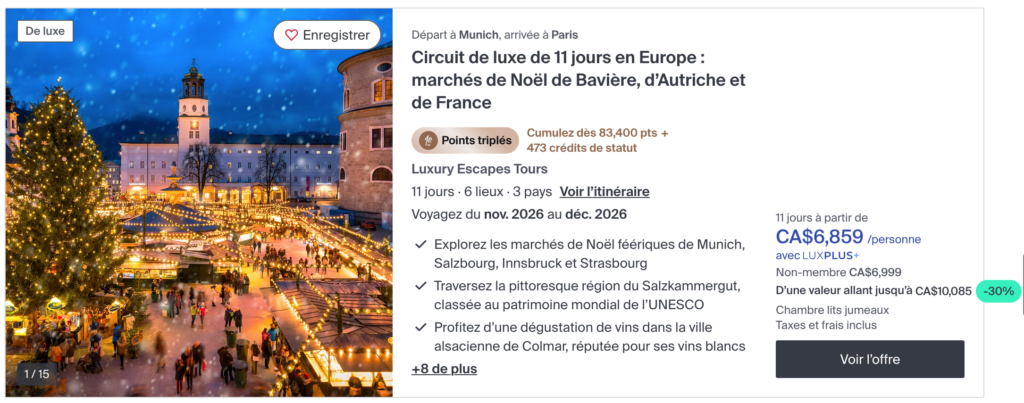 Luxury Escapes tours Christmas FR