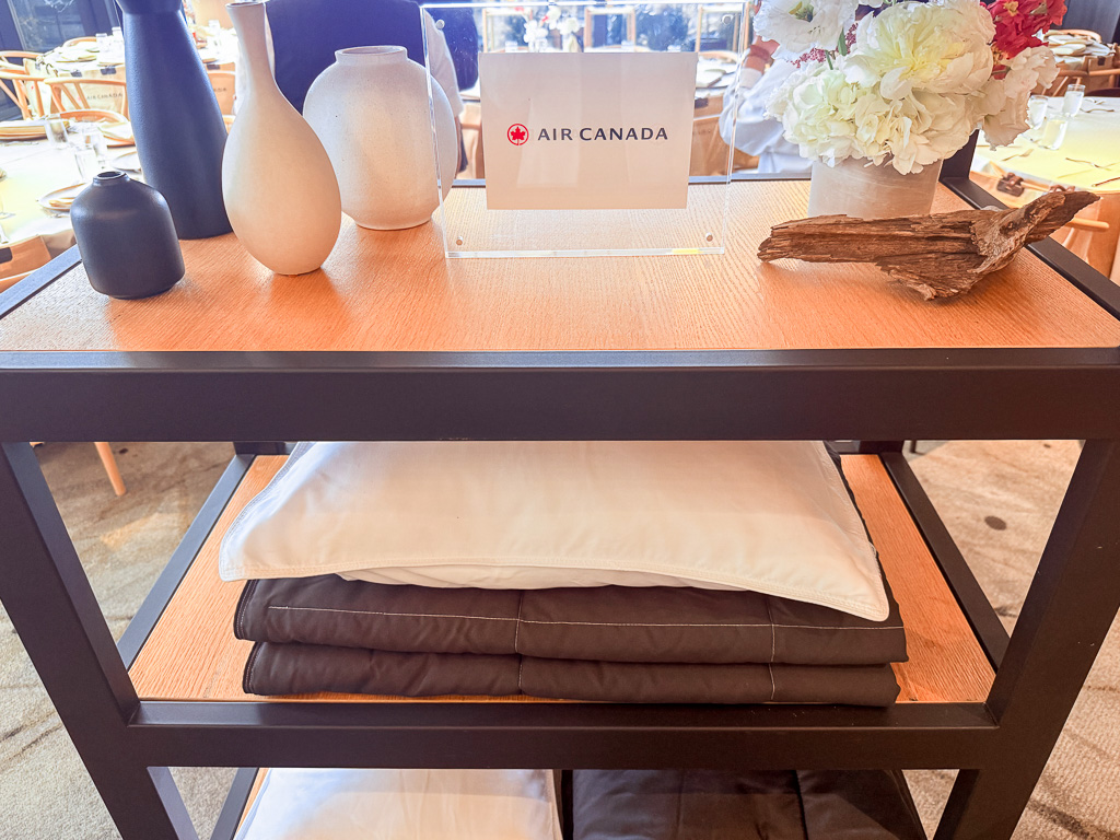Display with AirFlow pillow and duvet from Air Canada Signature Class