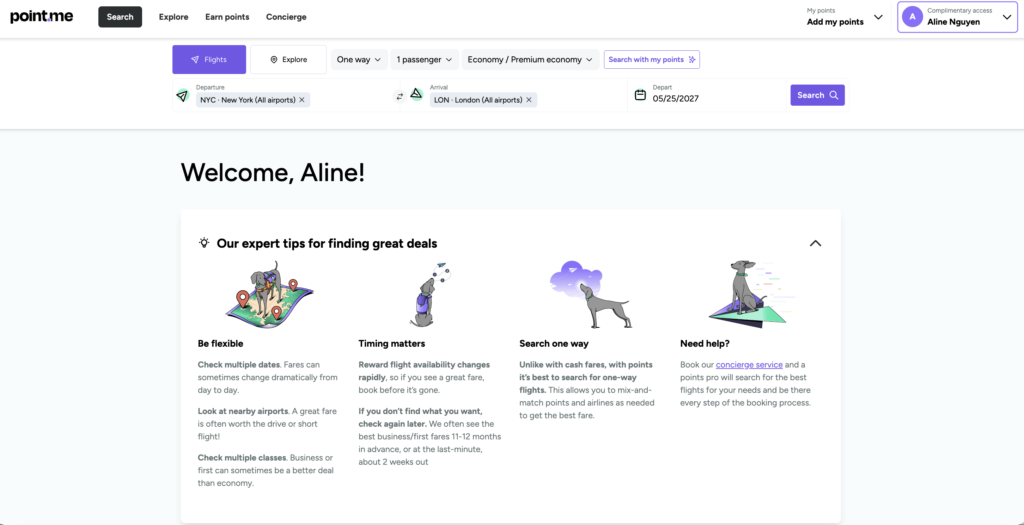 point me menu acceuil
