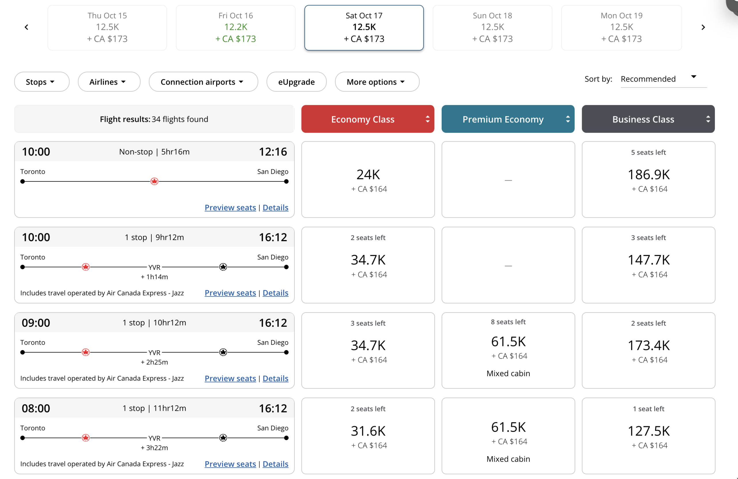 Points value: Is there a right or wrong target? - Toronto San Diego October 2026 Aeroplan points price