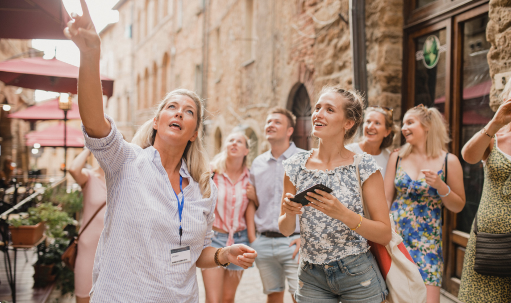 walking tour group in europe