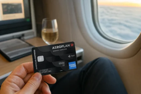 Carte Prestige Aéroplanᴹᴰ* Entreprise American Expressᴹᴰ en situation à bord d'un avion
