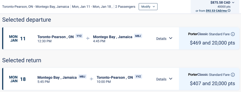 Porter Toronto Jamaica example EN