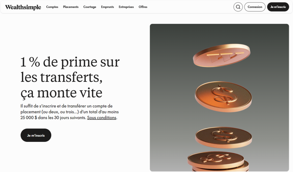 Promotion Wealthsimple - Prime de 1 % sur transfert