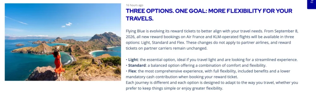 Annonce officielle de Flying Blue&nbsp;: billets primes Light, Standard et Flex dès le 8 septembre 2026