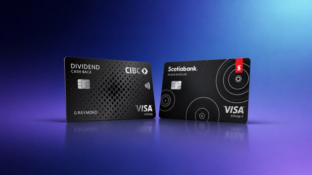 The CIBC Dividend Visa Infinite Card and the Scotia Momentum Visa Infinite +* Card side by side