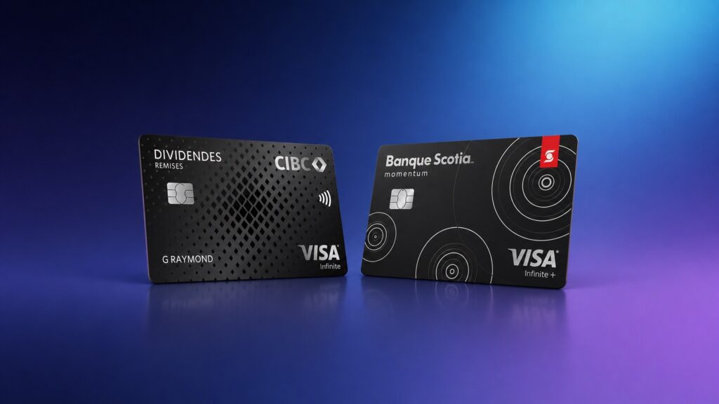 La Carte Dividendes CIBC Visa Infinite et la Carte Visa Infinite +* Momentum Scotia côte à côte