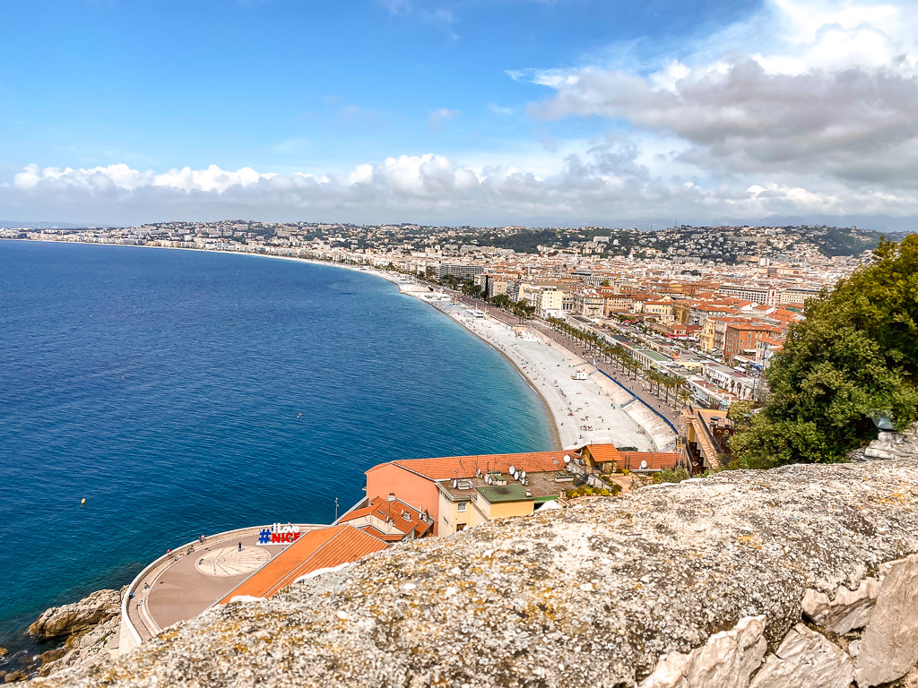 Aerial view of the Baie des Anges and the Promenade des Anglais in Nice
