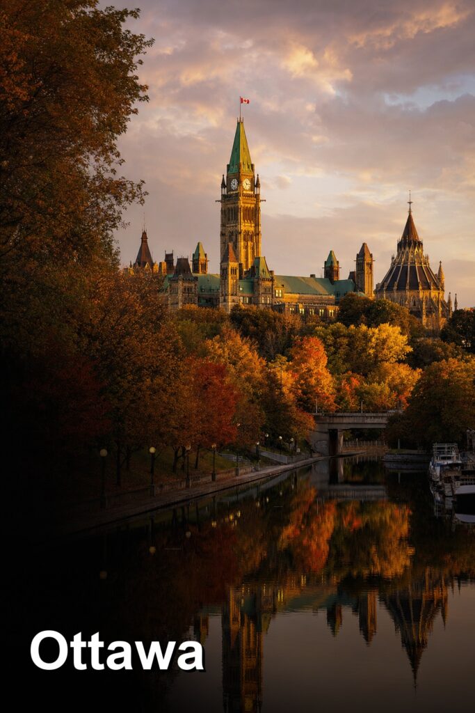 Colline du Parlement et canal Rideau à Ottawa